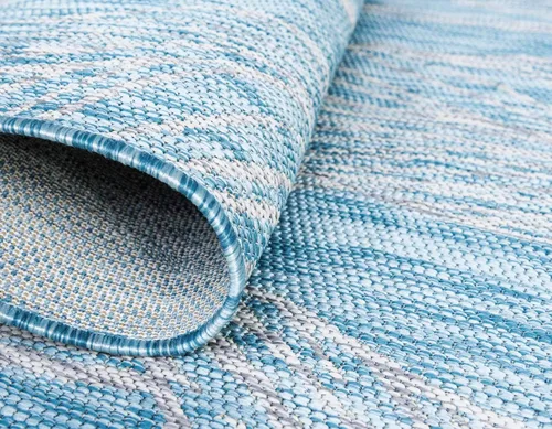 Vista 6 de Unique Loom Alfombra de la colección botánica para exterior - Hoja (4' 1" x 6' 1" Rectangular, Aqua Claro/ Marfil)