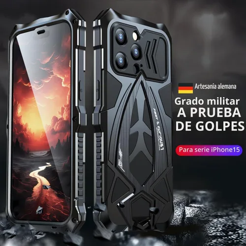 Vista 4 de Lunivop - Carcasa metálica resistente para iPhone 15 Pro Max, color negro Protection Rugged Screw Full Body Military Grade Bumper Rubber with Hard