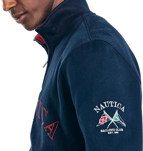 Vista 3 de Nautica Sudadera de bloque de color con cremallera de un cuarto de cremallera para hombre