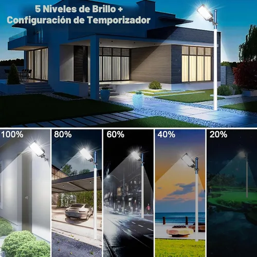 Vista 5 de Luces solares de calle Eleganted al aire libre, luces solares al aire libre impermeables de 10000 lúmenes del atardecer al amanecer, luces solares