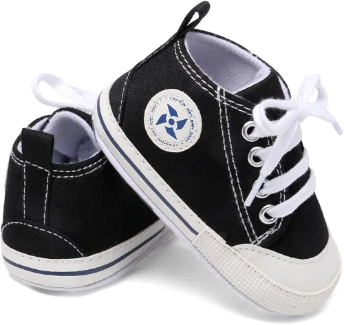 Vista 2 de Zapatos deportivos de lona para bebés y niñas con diseño de estrellas, suela antideslizante suave para recién nacidos, primeros caminantes
