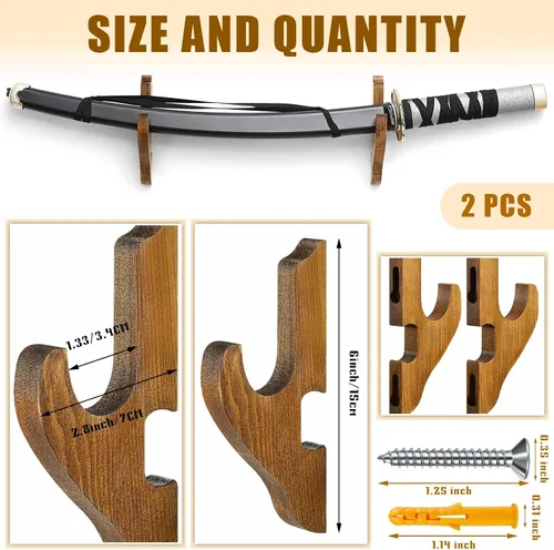 Vista 3 de Chunful - 2 piezas de soporte de pared para espada, soporte de katana, soporte de 1 nivel, soporte de katana de madera ajustable para exhibición