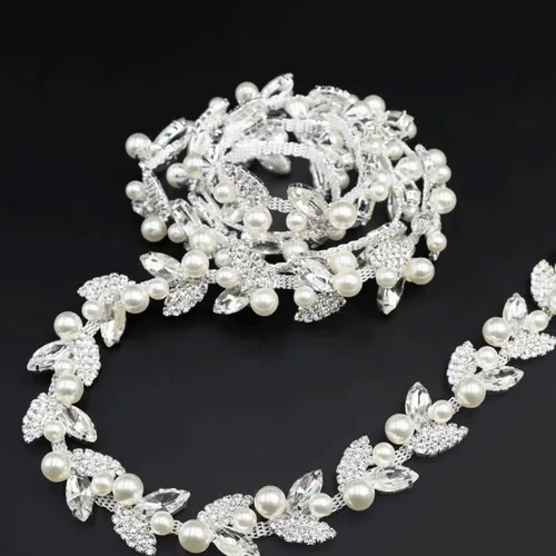 Vista 15 de Jerler Cadena de diamantes de imitación de cristal de 1 yarda, cuentas de perlas incrustadas para decoración de bricolaje y adornos de novia, ideal