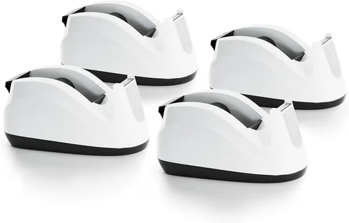 Vista 11 de Dispensador de cinta adhesiva de escritorio con base pesada y antideslizante, dispensación con una mano (Blanco)