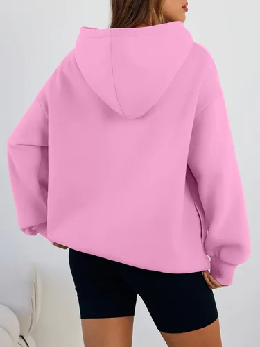 Vista 4 de Trendy Queen Sudaderas con capucha de gran tamaño para mujer, cómodas sudaderas de otoño a la moda 2025, trajes casuales de forro polar con bolsillos