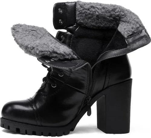 Vista 3 de DREAM PAIRS Botas con cordones para mujer, tacón alto grueso, botines