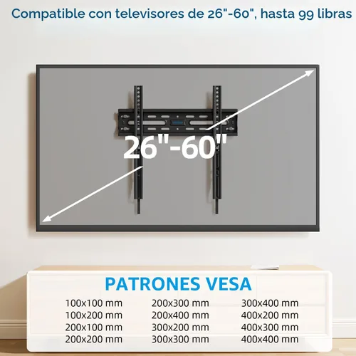 Vista 4 de Soporte de pared fijo para TV para la mayoría de pantallas de 26 a 60 pulgadas, soporte de TV de perfil bajo con bloqueo de liberación rápida