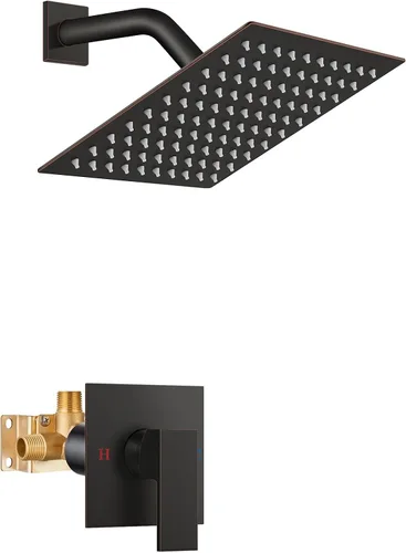 Vista 13 de Airuida - Juego de grifo de ducha, kit de válvula de ducha de 4 pulgadas, negro mate Roscas macho,Kit de ajuste de ducha de válvula áspera,Juego