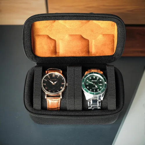 Vista 8 de Estuche de viaje duro con 2 ranuras, caja de almacenamiento y caja organizadora para hombres y mujeres con almohada de reloj antimovimiento
