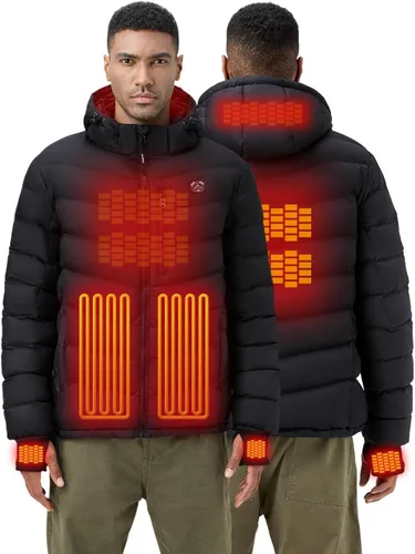 Vista 9 de Chaqueta térmica para hombre con batería de 12 V y guantes calentadores de manos, chaqueta con capucha aislante de calefacción eléctrica