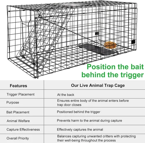 Vista 3 de VASALAID Jaula de trampa para animales vivos, 51 x 19 x 17 pulgadas, jaula de trampa viva humana para interiores y exteriores, jaula de trampa