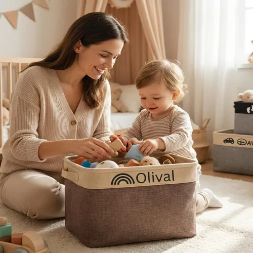 Vista 2 de Cesta de almacenamiento de juguetes personalizada para niños con nombre, cajas organizadoras de almacenamiento de juguetes personalizadas