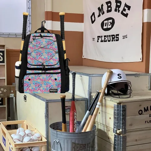 Vista 22 de Bolsa de béisbol juvenil con compartimento ventilado para zapatos, bolsa de bate de sóftbol para guantes de bateo, casco, equipo de teeball