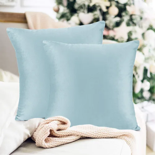 Vista 7 de Nestl Juego de 2 rellenos de almohada con terciopelo suave y sólido, juego de fundas de almohada cuadradas decorativas para sofá, automóvil Azul