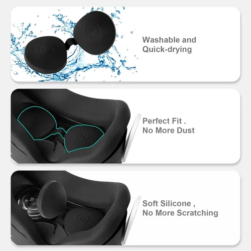 Vista 5 de TOMSIN Cubierta facial de silicona VR cubierta de agarre de control táctil cubierta frontal con cubierta de lente protector antitiro con correas