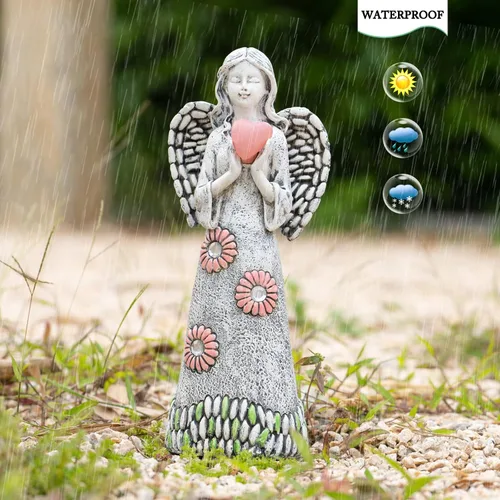 Vista 5 de Estatua de ángel solar Rezpuao - Escultura de jardín con decoración de resina para patio, césped, porche - Regalo de inauguración de casa, 10.03