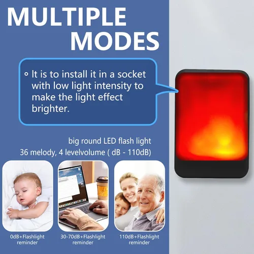 Vista 3 de Timbre de puerta con 7 colores de luz brillante y 4 volúmenes, timbre inalámbrico de 600 pies, en el hogar/oficina, adecuado para personas mayores