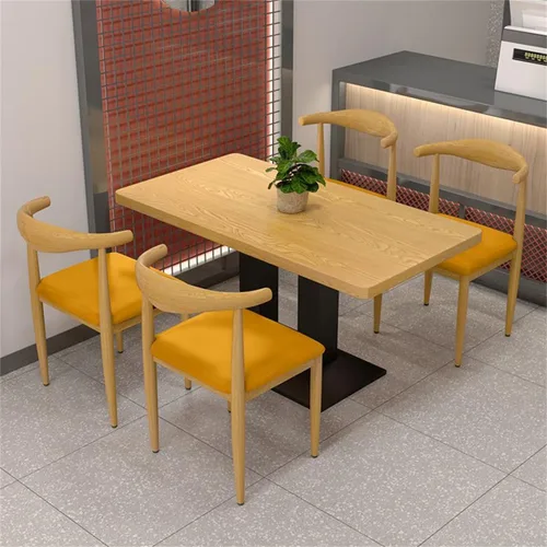 Vista 6 de Mesa de comedor simplista de cacao/acabado natural cuadrada/rectangular de madera con mecanismo fijo para restaurante, té con leche, postre Nogal