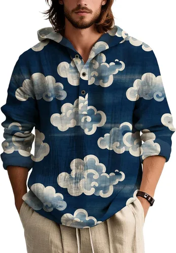Vista 22 de Sudadera con capucha para hombre, de gran tamaño, elegante, vintage, con botones, casual, de manga larga, sudadera con capucha