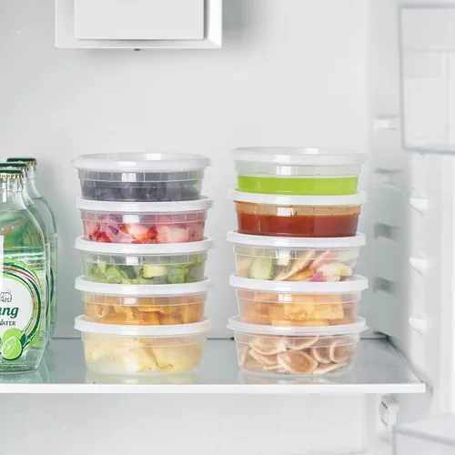 Vista 8 de [Juego de 48 a 8 onzas] Recipientes de plástico para almacenamiento de alimentos con tapas, desechables y transparentes, pequeños tarros Togo