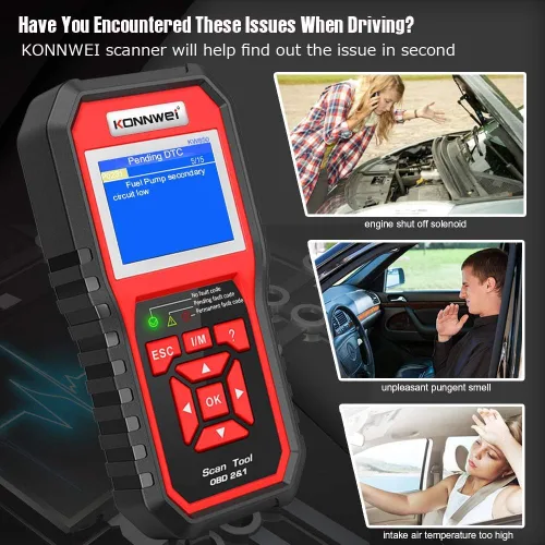 Vista 5 de Paquete de 2 escáneres KONNWEI KW850 profesional OBD2 Lector de código automático (rojo + negro)