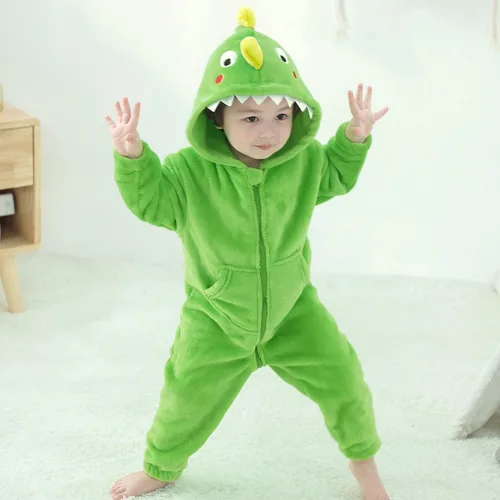 Vista 2 de LOLANTA Disfraz de tiburón de dinosaurio para niños y niñas, overol de franela de animal suave de una pieza para niños, vacaciones, cumpleaños