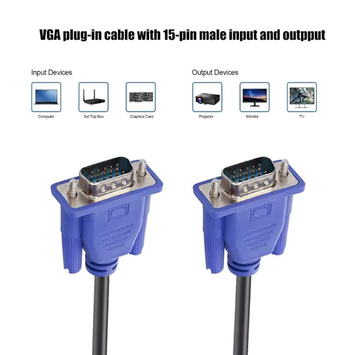Vista 3 de ENUODA Cable VGA azul de 15 pines macho a macho Cable de monitor de computadora Cable de cable, 4.9 pies