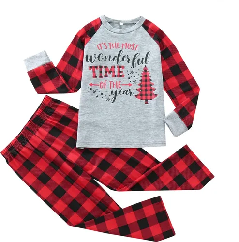 Vista 6 de Somacperiy Pijamas de Navidad a juego para la familia, conjuntos de pijamas de alce, Papá Noel, árbol de Navidad, lindo y divertido juego de pijamas