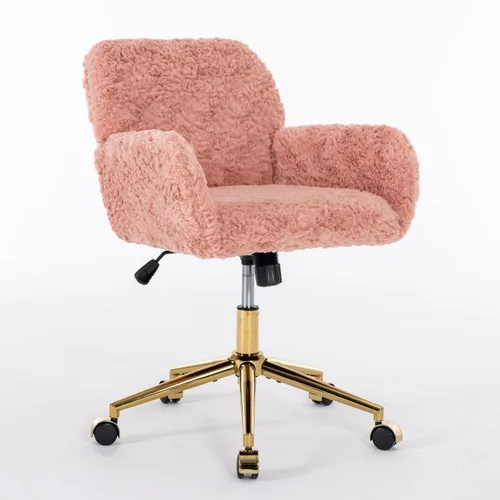 Vista 17 de Silla de tocador de piel sintética rosa bebé, silla de escritorio