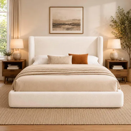 Vista 13 de Anwick Marco de cama King Cloud con cabecero, plataforma tapizada Blanco crema