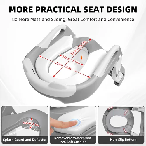 Vista 5 de Asiento de entrenamiento para ir al baño, asiento de inodoro mejorado para niños y niñas, inodoro de entrenamiento 3 en 1 con taburete escalonado