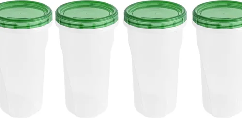 Vista 4 de [48 onzas – Azul – 4 Pk] Recipientes grandes de almacenamiento de alimentos para delicatessen, 48 onzas, apilables, reutilizables, Mirowave, aptos