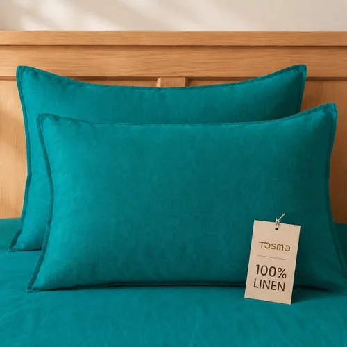 Vista 16 de TOSMO Juego de 2 fundas de almohada 100% lino tamaño estándar, fundas de almohada lavadas a la piedra, cierre de sobre, fundas de almohada suaves