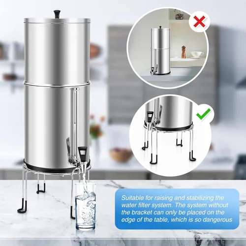 Vista 2 de Soporte de sistema de filtro de agua alimentado por gravedad, soporte de acero inoxidable desmontable compatible con el sistema de filtro de agua