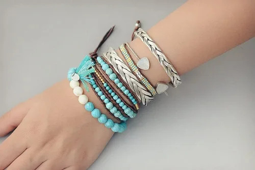 Vista 3 de KELITCH Skull 3 Wrap Leather Bracelet Punk Beaded Bracelets Stackable Gothic Bangle Bracelets