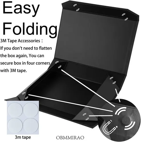 Vista 3 de Caja de regalo negra con tapa de 12 x 8 x 2.5 pulgadas, caja de regalo magnética para envolver, caja de regalo a granel para regalo, grano de malla