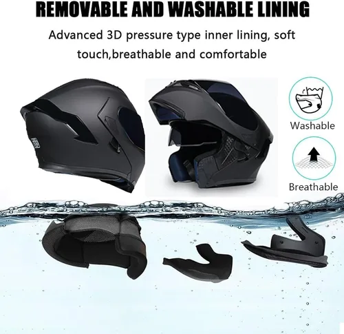 Vista 5 de Casco modular Moto Bluetooth con doble visera, con micrófono para Respuesta Automática Casco de Moto Homologado ECE Adecuado para Hombre Mujer