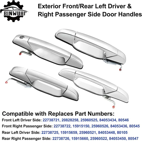 Vista 7 de Paquete de 4 manijas de puerta exteriores delanteras/traseras izquierdas y derechas compatibles con los siguientes modelos: 2007-2013 Chevy