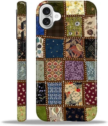Vista 198 de Funda para iPhone 11, resistente híbrida 2 en 1, protección completa contra golpes con acabado brillante, diseño de collage de tela a cuadros