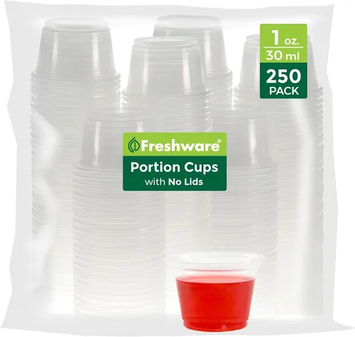 Vista 11 de Freshware Vasos de plástico para porciones (sin tapas) [4 onzas, 250 unidades] Vasos de plástico desechables para preparación de comidas, aderezos