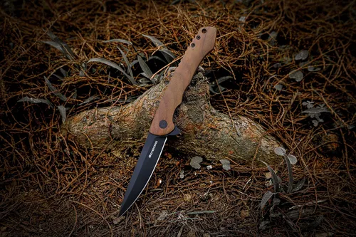 Vista 6 de Cuchillo de caballero con mango de madera, cuchillo de bolsillo abatible, rodamiento de bolas, cuchillo plegable, cuchillos EDC para hombres