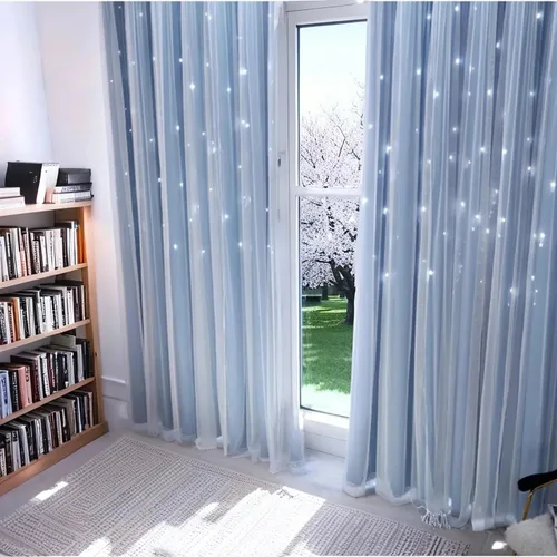 Vista 5 de Abreeze - Cortinas blackout con estrellas, de doble capa, con velo blanco y ojales superiores, para combinar, ideal para sala, y dormitorio, 1 panel