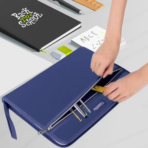 Vista 7 de Carpeta organizadora de archivos de acordeón segura ignífuga, carpeta de archivo expandible impermeable con 14 bolsillos, tamaño carta A4, soporte