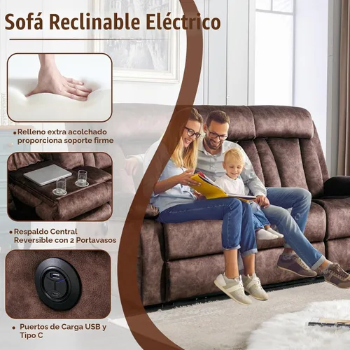 Vista 5 de GUEAPY Sofá reclinable con calor y masaje, sofá reclinable con mesa abatible, sofá reclinable de 3 plazas para sala de estar, asientos de cine