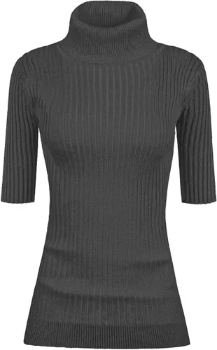 Vista 38 de v28 - Suéter ajustado de cuello alto con mangas de media sisa para mujer, de punto acanalado altamente elástico Baya