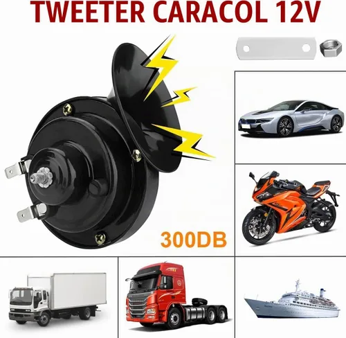 Vista 6 de 2 piezas de bocinas de tren súper fuertes de 300DB, juego de repuesto de bocinas de aire impermeables de 12V, bocina doble de aire eléctrico de Negro
