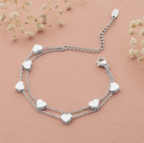 Vista 7 de Pera Jewelry Pulseras de corazón, chapadas en oro de 14 quilates y chapadas en plata, pulseras de corazón con cadena en capas para mujer con caja