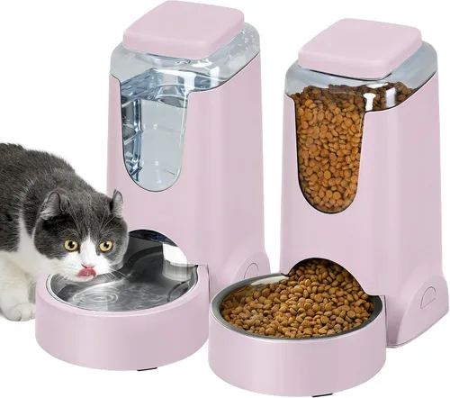 Vista 10 de Paquete de 2 alimentadores automáticos para gatos y dispensador de agua de acero inoxidable, juego de bebedero para perros por gravedad, juego