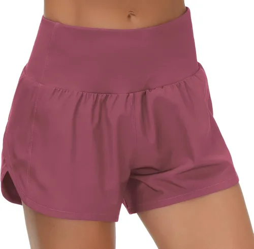 Vista 2 de THE GYM PEOPLE - Pantalones cortos deportivos de entrenamiento para mujer, con cintura alta, de secado rápido, con forro de malla y bolsillos