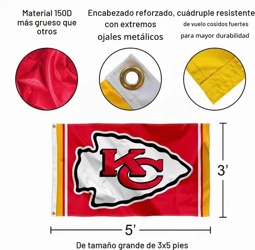 Vista 2 de Kansas City Chiefs KC - Bandera grande de 3 x 5